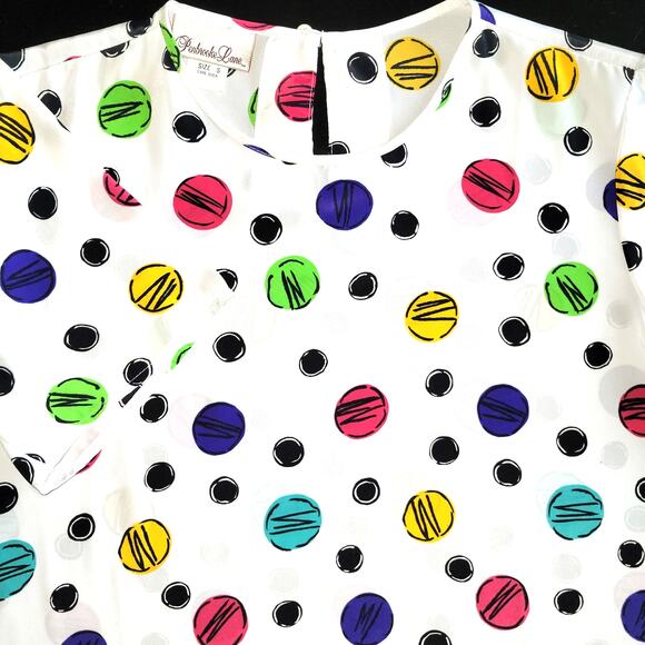 Vintage Penbrooke Lane Geometric Print Keyhole Back Top Size S White Multi Retro - Picture 3 of 9